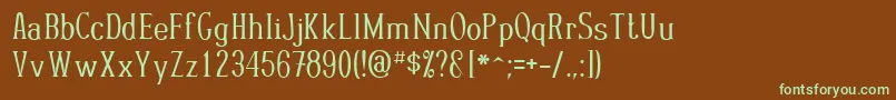 フォントWickedwoman – 緑色の文字が茶色の背景にあります。