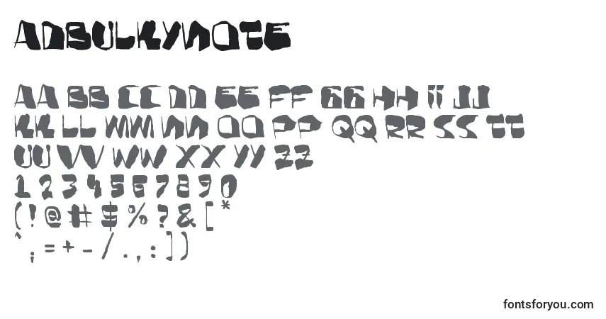 A fonte AdBulkyNote – alfabeto, números, caracteres especiais