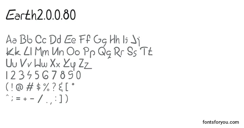 Schriftart Earth2.0.0.80 – Alphabet, Zahlen, spezielle Symbole