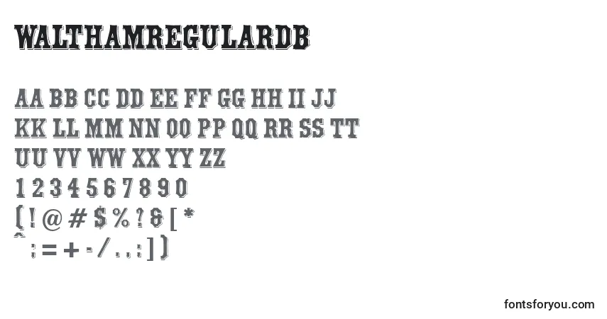 A fonte WalthamRegularDb – alfabeto, números, caracteres especiais