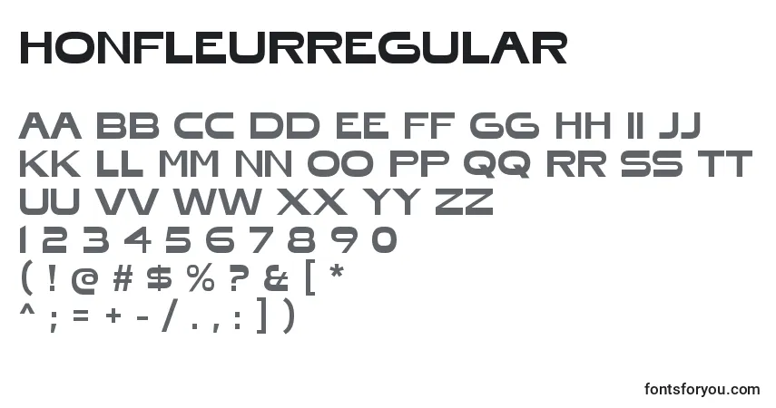 A fonte HonfleurRegular – alfabeto, números, caracteres especiais