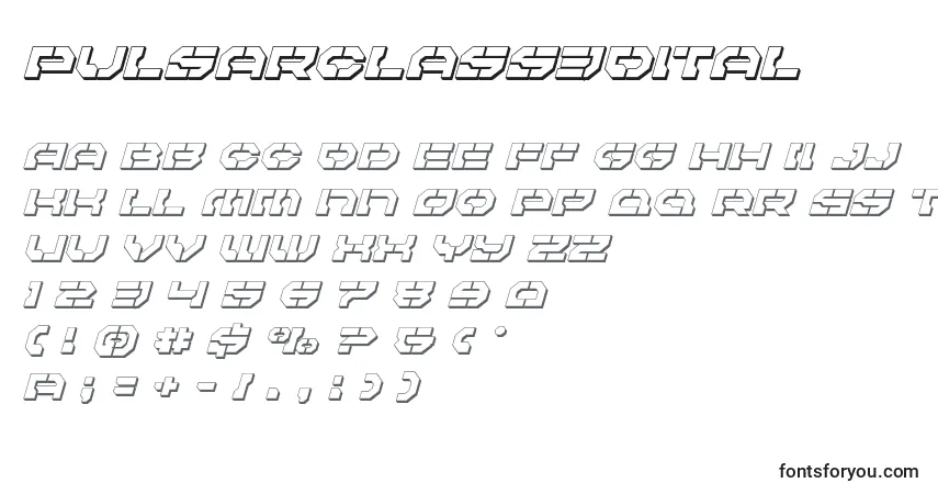 Czcionka Pulsarclass3Dital – alfabet, cyfry, specjalne znaki