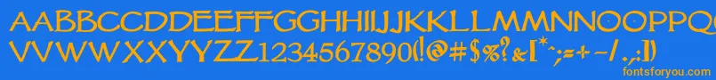 フォントVtcgoblinhandbold – オレンジ色の文字が青い背景にあります。
