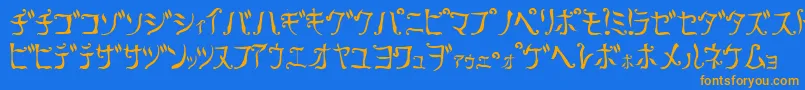 フォントRetra – オレンジ色の文字が青い背景にあります。
