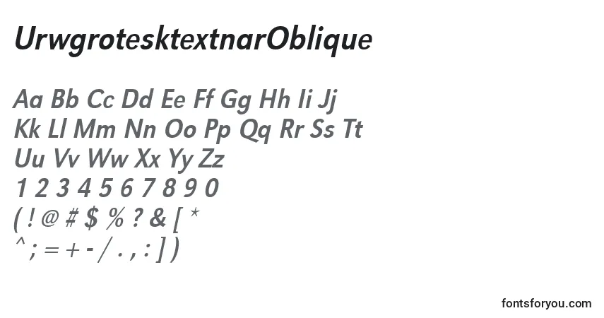Czcionka UrwgrotesktextnarOblique – alfabet, cyfry, specjalne znaki