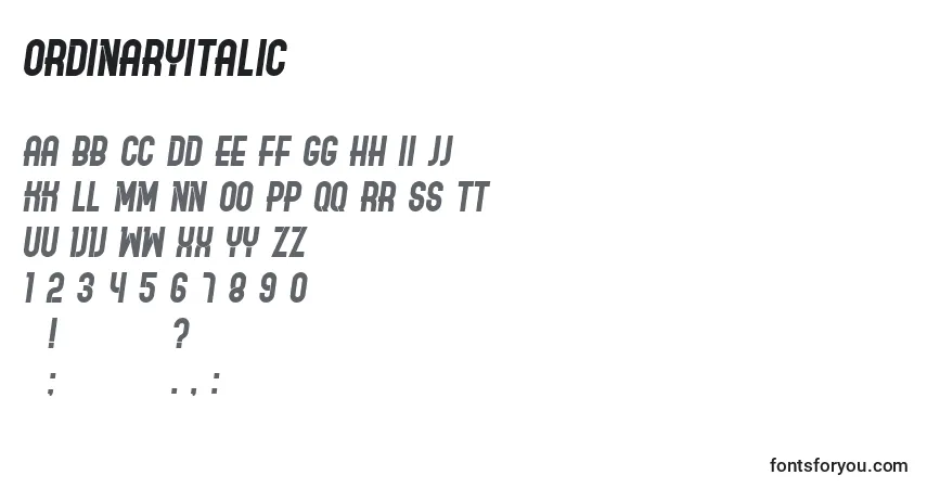 OrdinaryItalic-fontti – aakkoset, numerot, erikoismerkit