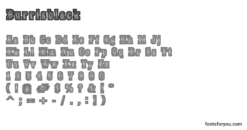 Czcionka Burrisblack – alfabet, cyfry, specjalne znaki
