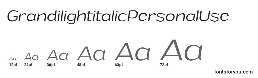 Размеры шрифта GrandilightitalicPersonalUse