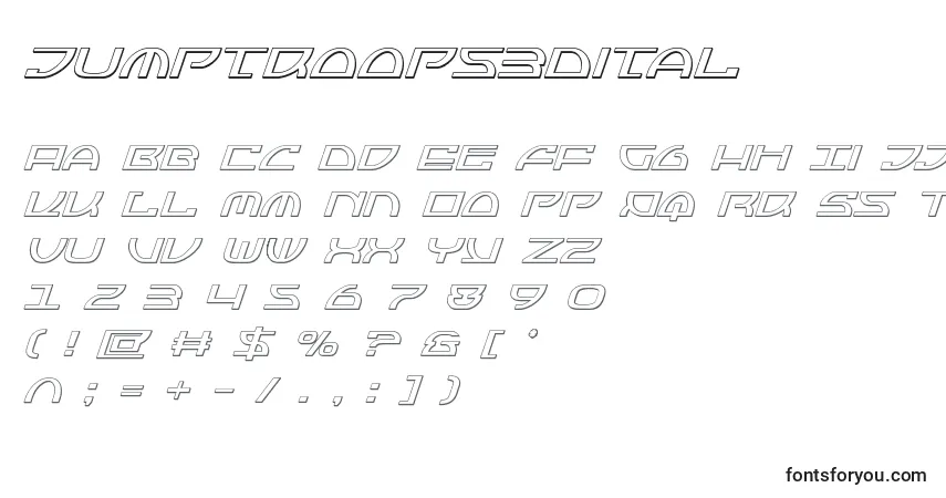 Czcionka Jumptroops3Dital – alfabet, cyfry, specjalne znaki