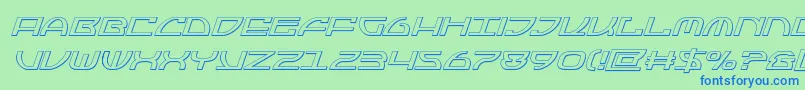 フォントJumptroops3Dital – 青い文字は緑の背景です。