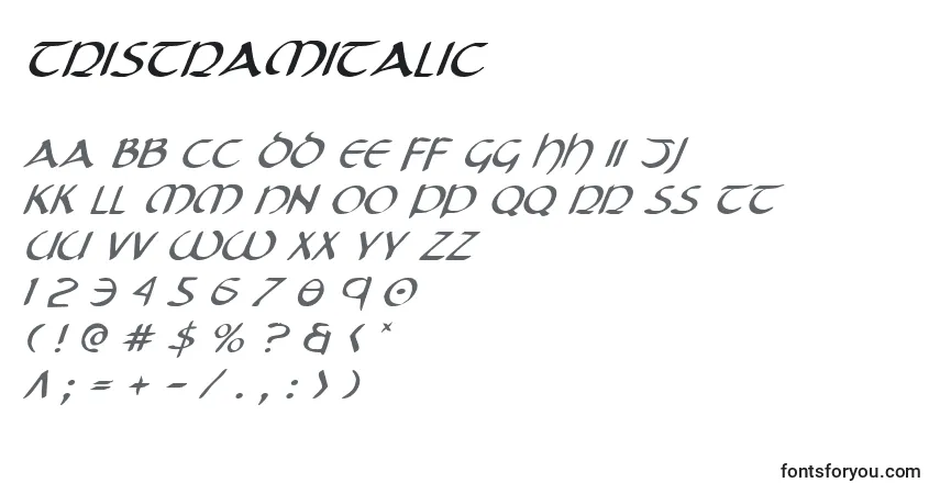 A fonte TristramItalic – alfabeto, números, caracteres especiais