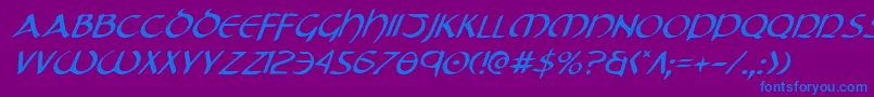 フォントTristramItalic – 紫色の背景に青い文字