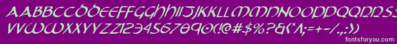 TristramItalic-fontti – vihreät fontit violetilla taustalla