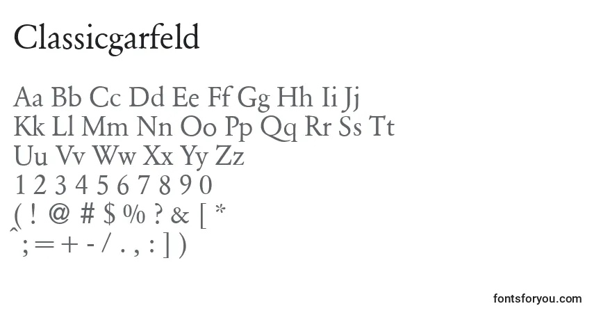 Шрифт Classicgarfeld – алфавит, цифры, специальные символы