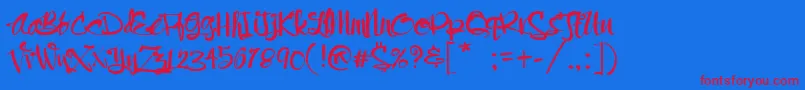 ChefMaricel-Schriftart – Rote Schriften auf blauem Hintergrund