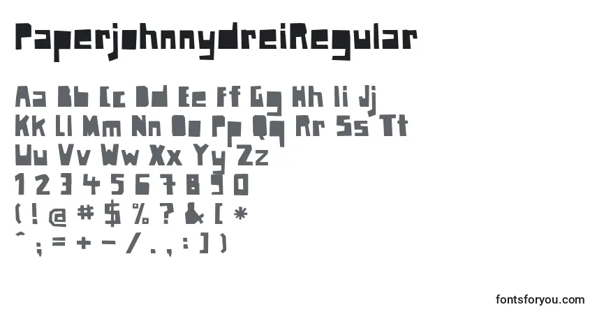 A fonte PaperjohnnydreiRegular – alfabeto, números, caracteres especiais