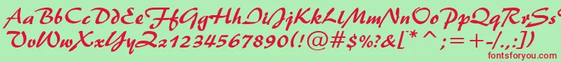Brush445Normal-Schriftart – Rote Schriften auf grünem Hintergrund