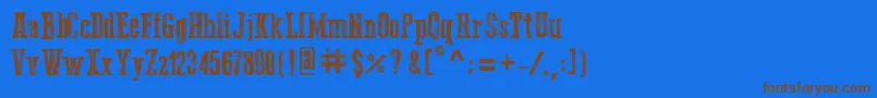 フォントGo2OldWestern – 茶色の文字が青い背景にあります。