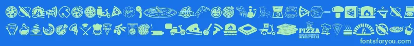 Pizza Font – Green Fonts on Blue Background