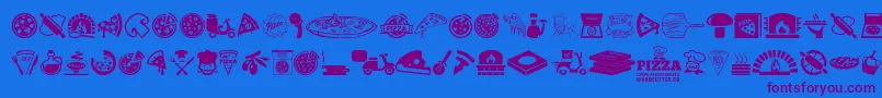 Pizza-Schriftart – Violette Schriften auf blauem Hintergrund