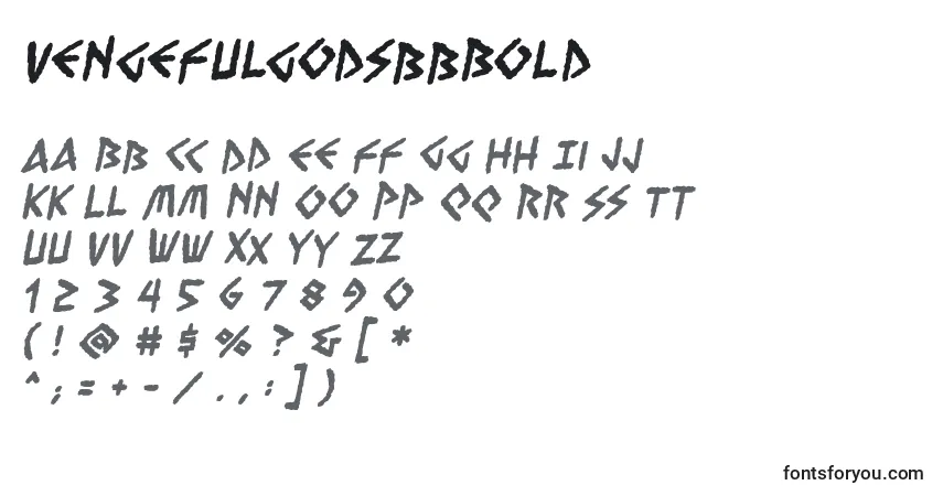 A fonte VengefulgodsbbBold (95796) – alfabeto, números, caracteres especiais