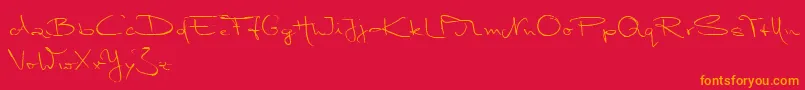 MarleenScriptNormalReduced-fontti – oranssit fontit punaisella taustalla