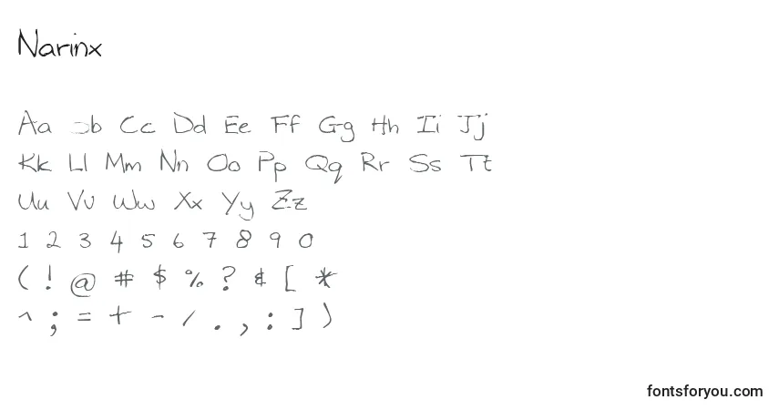 Czcionka Narinx – alfabet, cyfry, specjalne znaki