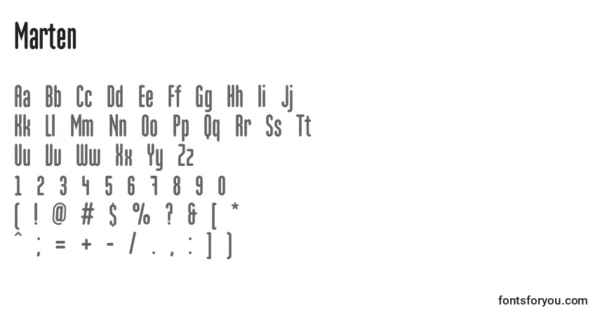 Marten-fontti – aakkoset, numerot, erikoismerkit