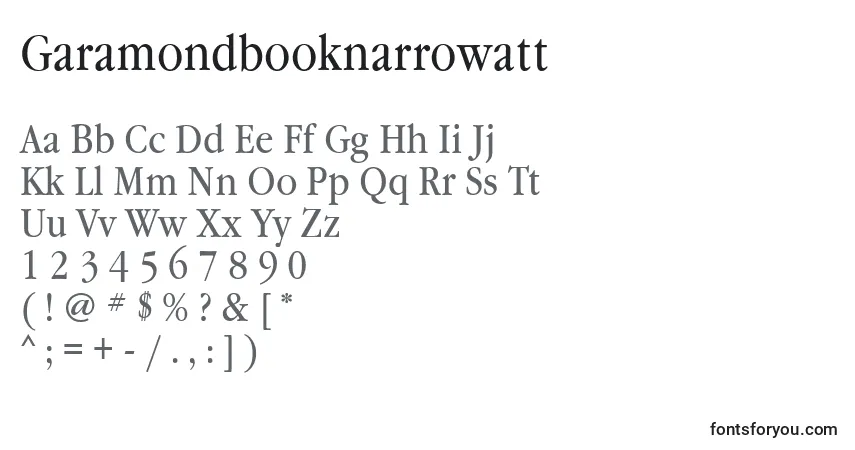 Czcionka Garamondbooknarrowatt – alfabet, cyfry, specjalne znaki