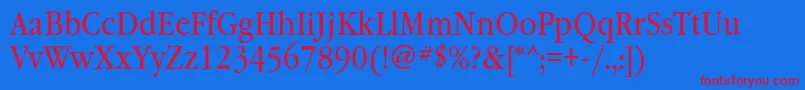 Garamondbooknarrowatt-Schriftart – Rote Schriften auf blauem Hintergrund