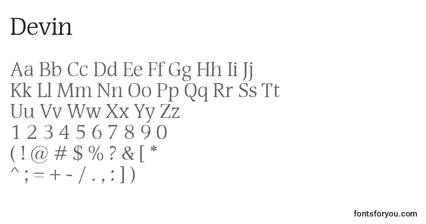 A fonte Devin – alfabeto, números, caracteres especiais