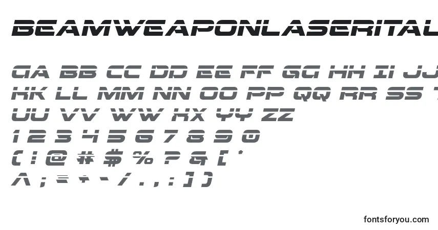 Schriftart Beamweaponlaserital – Alphabet, Zahlen, spezielle Symbole