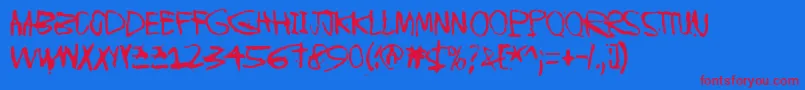 InstantKarma-Schriftart – Rote Schriften auf blauem Hintergrund