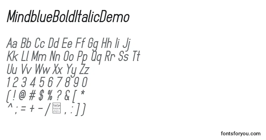 MindblueBoldItalicDemo-fontti – aakkoset, numerot, erikoismerkit