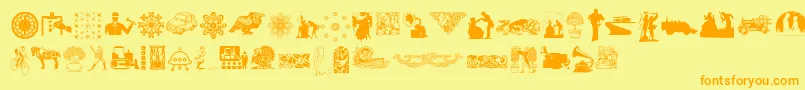 フォントRandomDingbats – オレンジの文字が黄色の背景にあります。