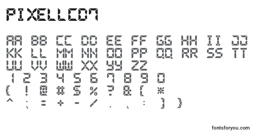 Schriftart PixelLcd7 – Alphabet, Zahlen, spezielle Symbole