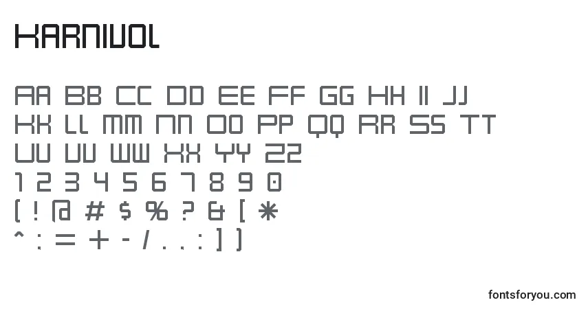 A fonte Karnivol – alfabeto, números, caracteres especiais