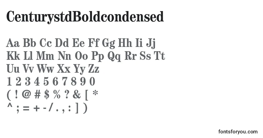 A fonte CenturystdBoldcondensed – alfabeto, números, caracteres especiais