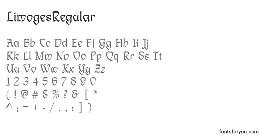 Czcionka LimogesRegular – alfabet, cyfry, specjalne znaki