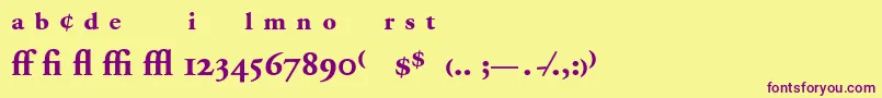 Fonte AdobeGaramondBoldExpert – fontes roxas em um fundo amarelo