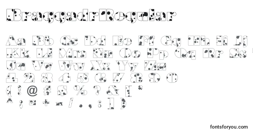Schriftart BraggadrRegular – Alphabet, Zahlen, spezielle Symbole