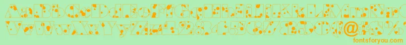 フォントBraggadrRegular – オレンジの文字が緑の背景にあります。
