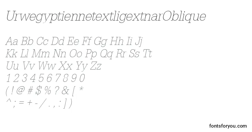 Czcionka UrwegyptiennetextligextnarOblique – alfabet, cyfry, specjalne znaki