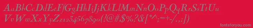 Fonte NicolasItalic – fontes cinzas em um fundo vermelho