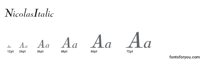 Размеры шрифта NicolasItalic