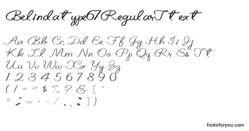 A fonte Belindatype67RegularTtext – alfabeto, números, caracteres especiais