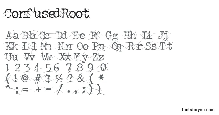 Schriftart ConfusedRoot – Alphabet, Zahlen, spezielle Symbole