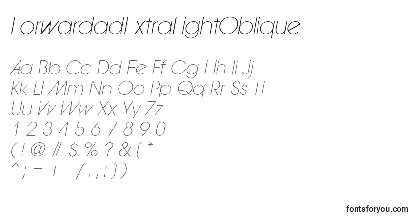 Шрифт ForwardadExtraLightOblique – алфавит, цифры, специальные символы