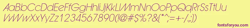 ForwardadExtraLightOblique Font – Purple Fonts on Yellow Background