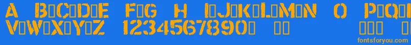 フォントCftrashzoneRegular – オレンジ色の文字が青い背景にあります。